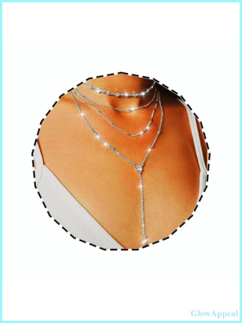 Rhinestone Y Choker Silver Layered Necklace with Extender